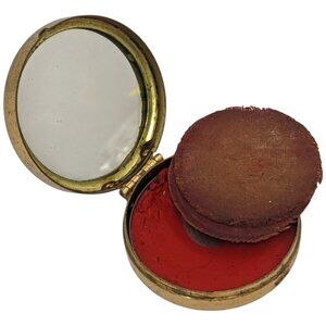 Revlon Compact Cake Rouge Red Blush Gold Tone Powder Puff Pocket Mirror USA Vtg